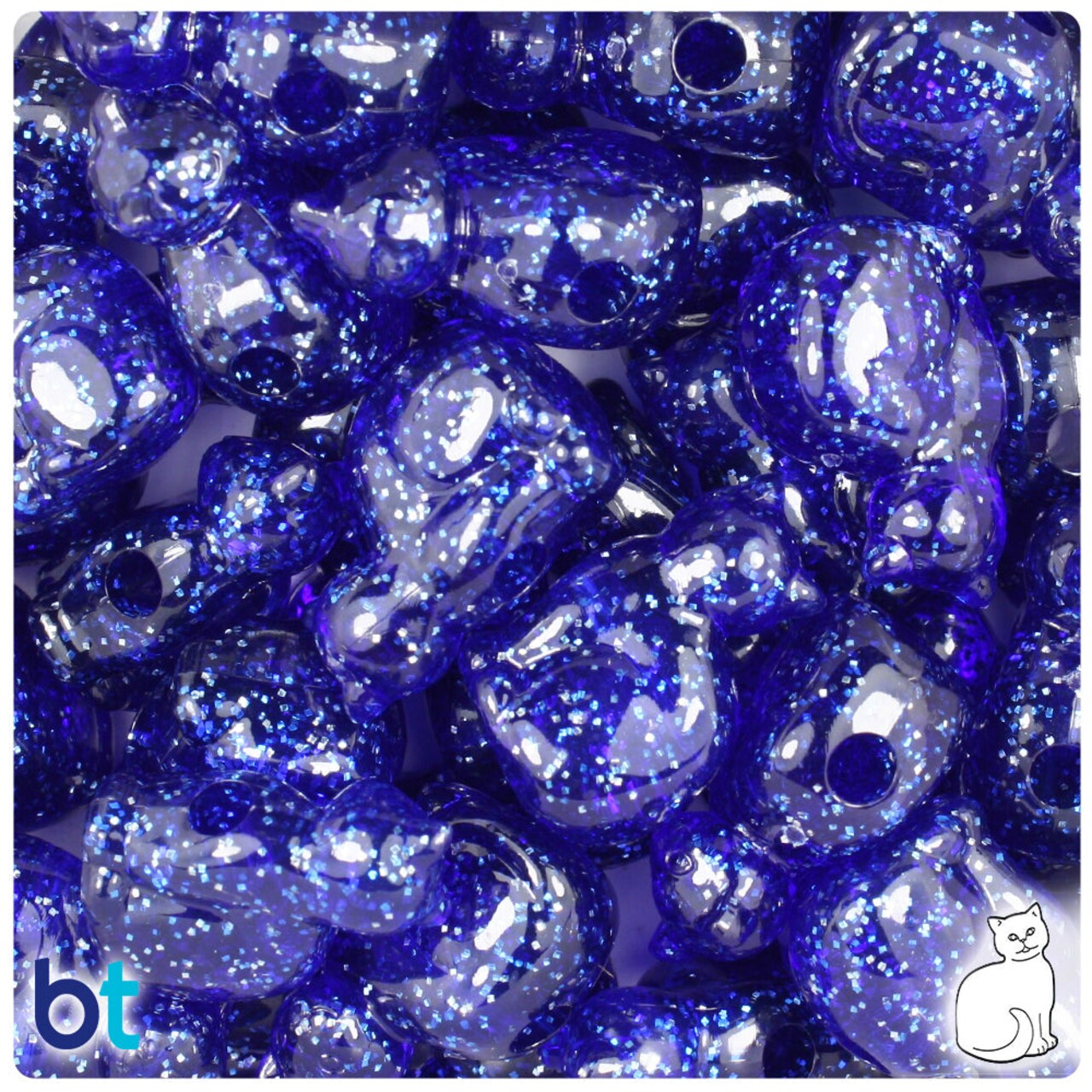 BeadTin Dark Sapphire Sparkle 23mm Cat Plastic Pony Beads (24pcs)